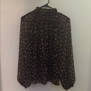 Elizabeth and James Black Blouse with Pink Floral Design